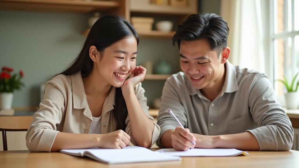 Family having financial planning discussion at home kitchen table