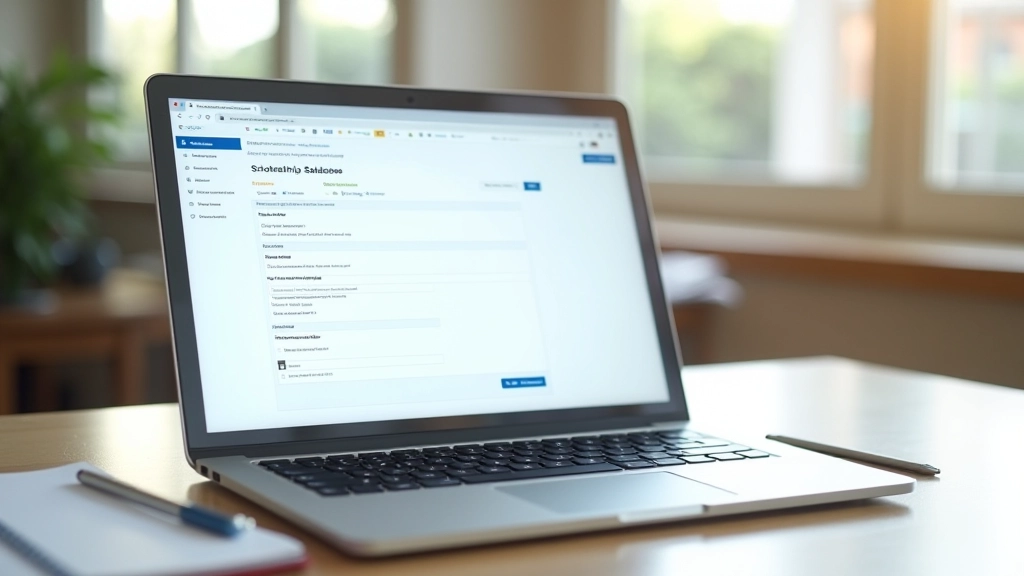 Close-up of laptop screen showing scholarship search database and application portal with multiple tabs open