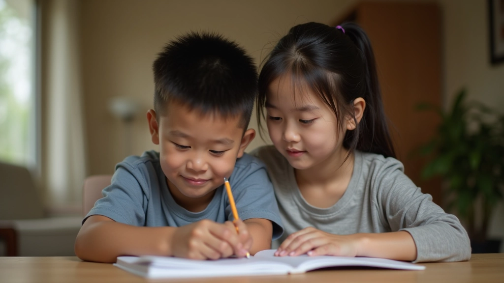 Parent helping child with homework at home