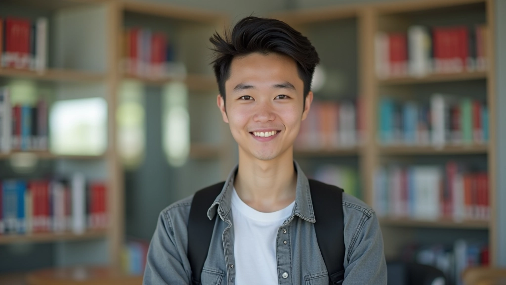 Student with textbooks and laptop in university setting